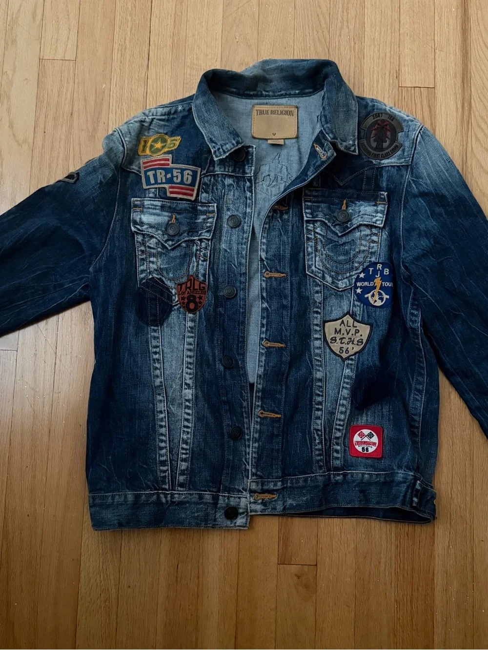 Men’s vintage True Religion Mens Blue Denim Patch Jacket